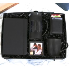Kişiye Özel  Defter Kupa Bardak Siyah French Press Çerçeve Erkek Özel Mekanizmalı Cüzdan Erkek Hediye Seti