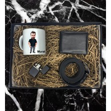 Kişiye Özel Erkek Karikatür  Tasarımlı Kupa Bardak Cüzdan Kemer Çakmak Özel Hediye Seti