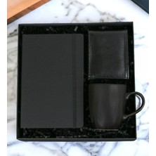 Kişiye Özel Mermer Desenli Defter & Mermer Desenli Kupa Bardak Siyah Erkek Cüzdan Özel Erkek Set (Siyah)