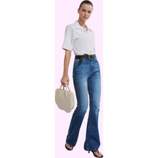 Kadın Yüksek Bel Ispanyol Paça Jean Denim Pantolon Günlük Kombinler Yaz Aylarının Vazgeçilmezi