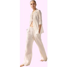 Kadın Yüksek Bel Uzun Boy Keten Geniş Paça Pantolon Yaz Aylarının Vazgeçilmezi Günlük Kullanım