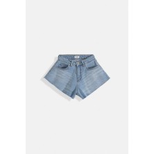 Saçaklı Denim Mavi Şort
