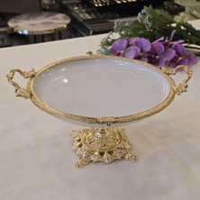 Metal Çerçeveli Döküm Ayaklı Yuvarlak Porselen Servis Tabağı 25 cm