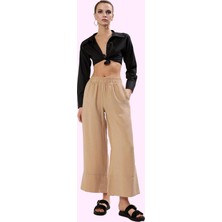 Kadın Yüksek Bel Wide Leg Dokuma Pantolon Casual Günlük Stil Hafta Sonu Yaz Aylarının Vazgeçilmezi