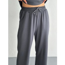 Osy Modal Yumuşak Dokulu Kumaş Kısa Kollu Yakalı T-Shirt Pantalon Ikili Takım- Antrasit