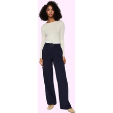 Kadın Casual Wide Leg Pantolon Dokuma Kumaş Yüksek Bel Çift Cepli Günlük Dayanıklı Malzeme
