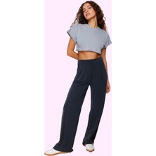 Kadın Örme Pantolon Geniş Paça Yüksek Bel Sürdürülebilir Günlük Yaz Aylarının Vazgeçilmezi