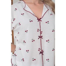 Charme Kadın Kısa Kol Kısa Alt Kiraz Desenli Romantk Pijama Takımı