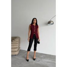 Gold Düğme Detaylı Yelek - Bordo
