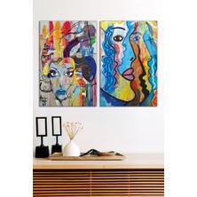 Soyut Kadın Grafitti Sanatı 2'li Cam Tablo Seti, Modern Ev Ofis Dekoru, Hediyelik Duvar Dekorasyonu