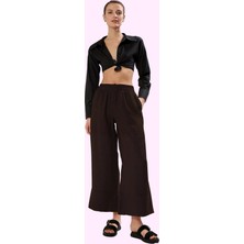 Kadın Pileli Dokuma Pantolon Geniş Paça Yüksek Bel Rahat Günlük Yaz Aylarının Vazgeçilmezi