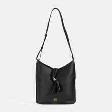 Kadın Siyah Püskül Detaylı Omuz Çantası