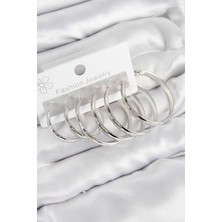 Pirinç Halka Model Gümüş Renk Kadın Set Küpe