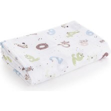 Caline Baby %100 Pamuk Premium & Hafif Müslin Bezi Örtüsü I 120x120 cm I Yeşil I Sayı Desenli &  4 Adet Ağız Mendili 27x27cm