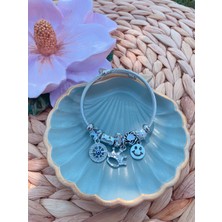 Gümüş Renk Charmlı Çelik Bileklik