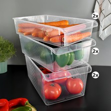 6'lı Buzdolabı Düzenleyici Set - Dolap Içi Organizer Sepet Meyve Sebze Saklama Kabı 2x(4-6-8) Lt