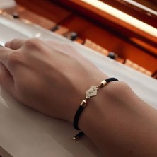 14 Ayar Plakalı Altın Hande Ismine Özel Siyah Örgü Ipli Kalp Figürlü Hediye BILEKLIK-475ISIM