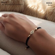 Altın Plakalı 14 Ayar Mayıs Ayı Doğumları Için Siyah Örgü Ipli Kalp Figürlü Hediye BILEKLIK-475AY