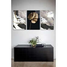 Gold Yaprak ve Soyut Desen 3'lü Cam Tablo Seti, Modern Ev ve Ofis Dekoru Hediyelik Duvar Dekorasyonu