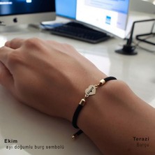 14 Ayar Altın Plakalı Ekim Ayı Doğumları Için Siyah Örgü Ipli Kalp Figürlü Hediye BILEKLIK-475AY