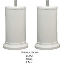 10 Cm Beyaz Baza, Yatak, Koltuk, Kanepe Ayağı Civatalı M8 (ince Diş) (2 Adet)
