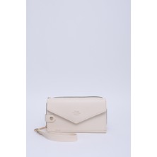 Krem SHK209 Suni Deri 10 Bölmeli Fermuarlı Bozuk Para,kağıt Para ve Cep Telefonu Bölmeli Cüzdan