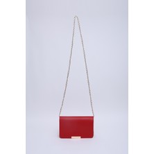 SHAKA Kırmızı SHK186 Suni Deri Tek Bölmeli Çıtçıtlı  Zincir Askılı El , Kol ve Omuz Çantası