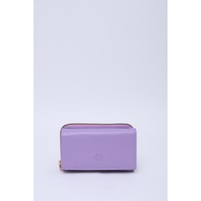 Lila SHK204 Suni Deri 13 Bölmeli, Kartlık, Kağıt ve Bozuk Para Bölmeli Çıtçıtlı Cüzdan