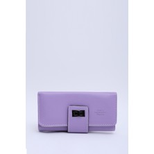 Lila SHK203 Suni Deri 12 Bölmeli , Kartlık, Bozuk ve Kağıt Para Bölmeli Kilit Detaylı Cüzdan