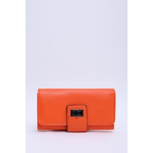 Turuncu SHK203 Suni Deri 12 Bölmeli , Kartlık, Bozuk ve Kağıt Para Bölmeli Kilit Detaylı Cüzdan