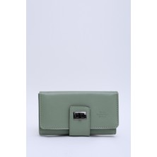 Mint Yeşil SHK203 Suni Deri 12 Bölmeli , Kartlık, Bozuk ve Kağıt Para Bölmeli Kilit Detaylı Cüzdan