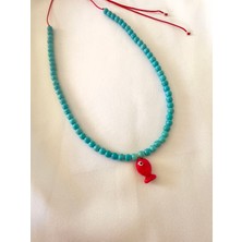 Kırmızı Cam Balık Doğal Turkuaz Taşı Kolye