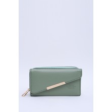 Mint Yeşil SHK202 Suni Deri 9 Bölmeli, Kartlık, Kağıt ve Bozuk Para Bölmeli Çıtçıtlı Cüzdan