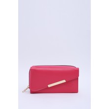 Fuşya SHK202 Suni Deri 9 Bölmeli, Kartlık, Kağıt ve Bozuk Para Bölmeli Çıtçıtlı Cüzdan