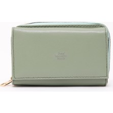 Mint Yeşil SHK204 Suni Deri 13 Bölmeli, Kartlık, Kağıt ve Bozuk Para Bölmeli Çıtçıtlı Cüzdan