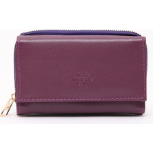 Mor SHK204 Suni Deri 13 Bölmeli, Kartlık, Kağıt ve Bozuk Para Bölmeli Çıtçıtlı Cüzdan