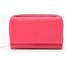 Fuşya SHK204 Suni Deri 13 Bölmeli, Kartlık, Kağıt ve Bozuk Para Bölmeli Çıtçıtlı Cüzdan