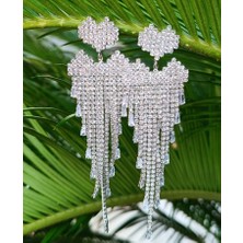 Gümüş Renk Zirkon Taşlı Lüks Abiye Küpe