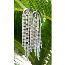 Gümüş Renk Zirkon Taşlı Lüks Abiye Küpe