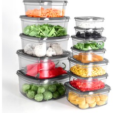 12'li Kare Sızdırmaz Saklama Kabı Seti - Mikrodalgaya Uygun Düzenleyici Erzak Kabı Antrasit