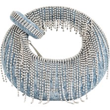Jw Peı Mavi Abacus Denim Kristal Mini Üst Saplı Çanta