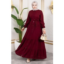 Önden Düğmeli Viskon Elbise 1124-01 Bordo