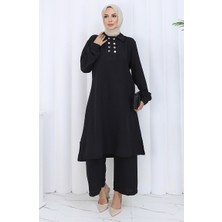 Çift Düğmeli Tunik Pantolon Ikili Takım 2118-01 Siyah