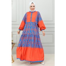 Etnik Desenli Tesettür Elbise 0302-01 Lacivert