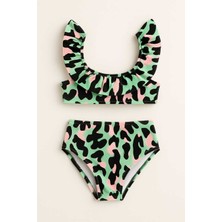 Fırfırlı Baskılı Yüksek Bel Kız Çocuk Mayosu 3-10 Yaş 11928