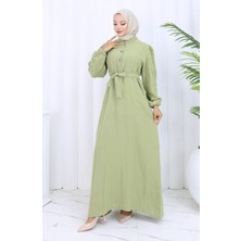 Kolu Lastikli Kuşaklı Elbise 2112-04 Küf Yeşili