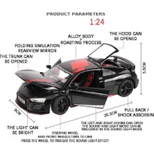 Audi R8 V10 1:24 Diecast Metal Model Araba Koleksiyon Sesli Işıklı Siyah