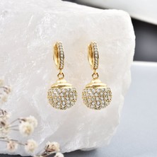 14 Ayar Altın Kaplama Taşlı Disko Top Sallantılı Gümüş Küpe - ES00251