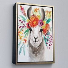 Altın Çerçeveli Bahar Laması Suluboya Görünümlü Duvar Tablosu