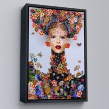 Siyah Çerçeveli Çiçek ve Kadın Temalı Dekoratif Duvar Tablosu